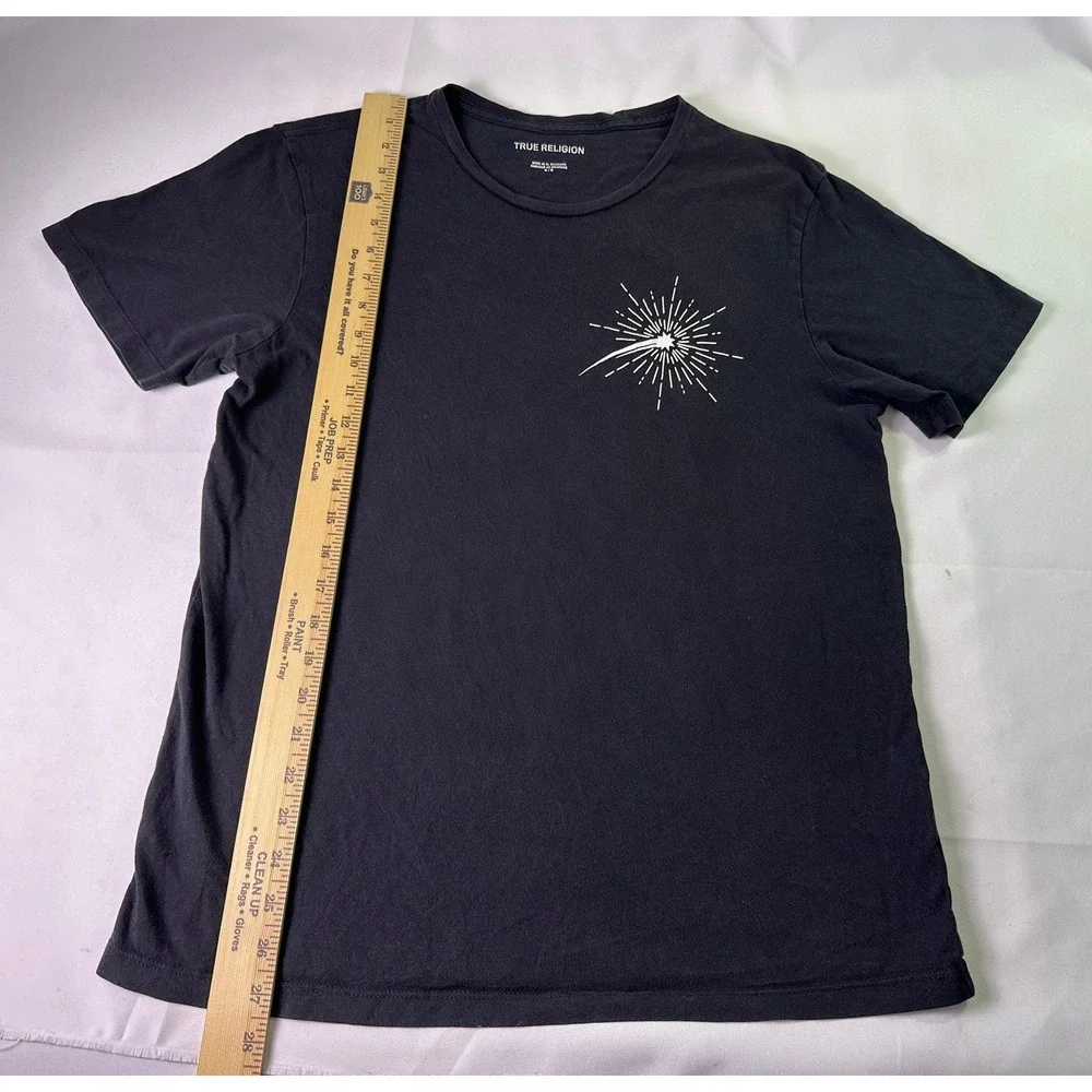 True Religion Men's Black Graphic T-Shirt Glitch Logo Shooting‎ Star Size Medium